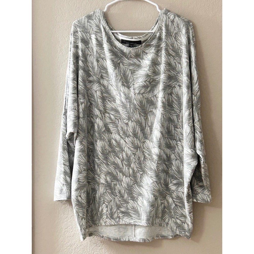 White House Black Market Grey Palm Leaf Print Dolman Sleeve Top Large